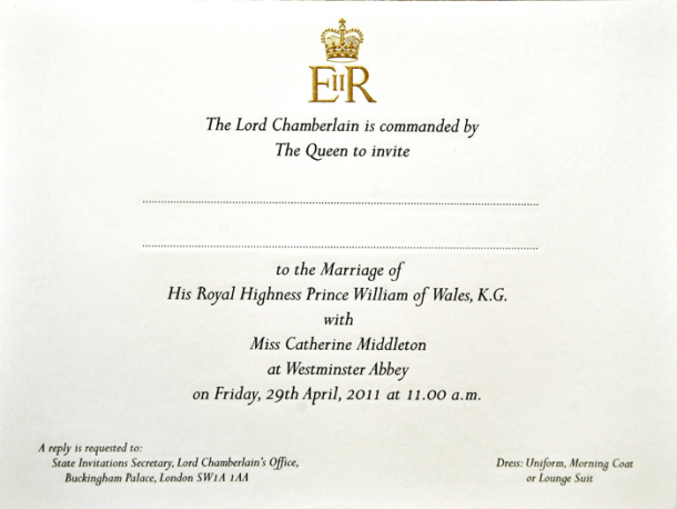 Convite de casamento do príncipe William e Kate Midleton