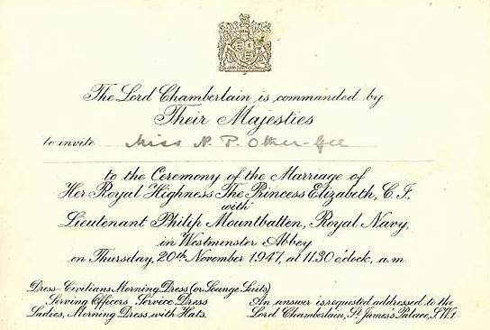 Cconvite de casamento da Rainha Elizabeth e príncipe Philip da Inglaterra