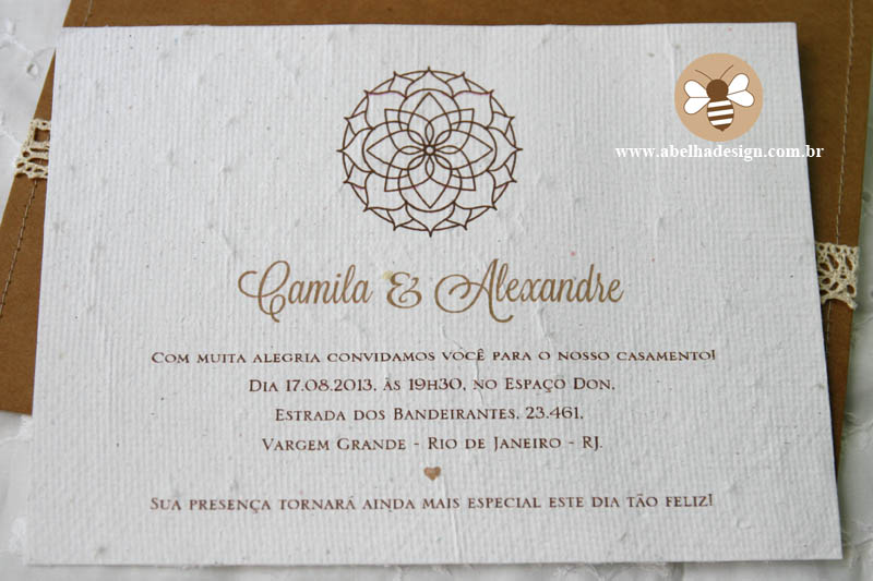 Convite de casamento Abelha Design: rústico com mandala.